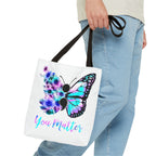 You Matter Butterfly Tote Bag – Inspirational Floral Butterfly AOP Tote