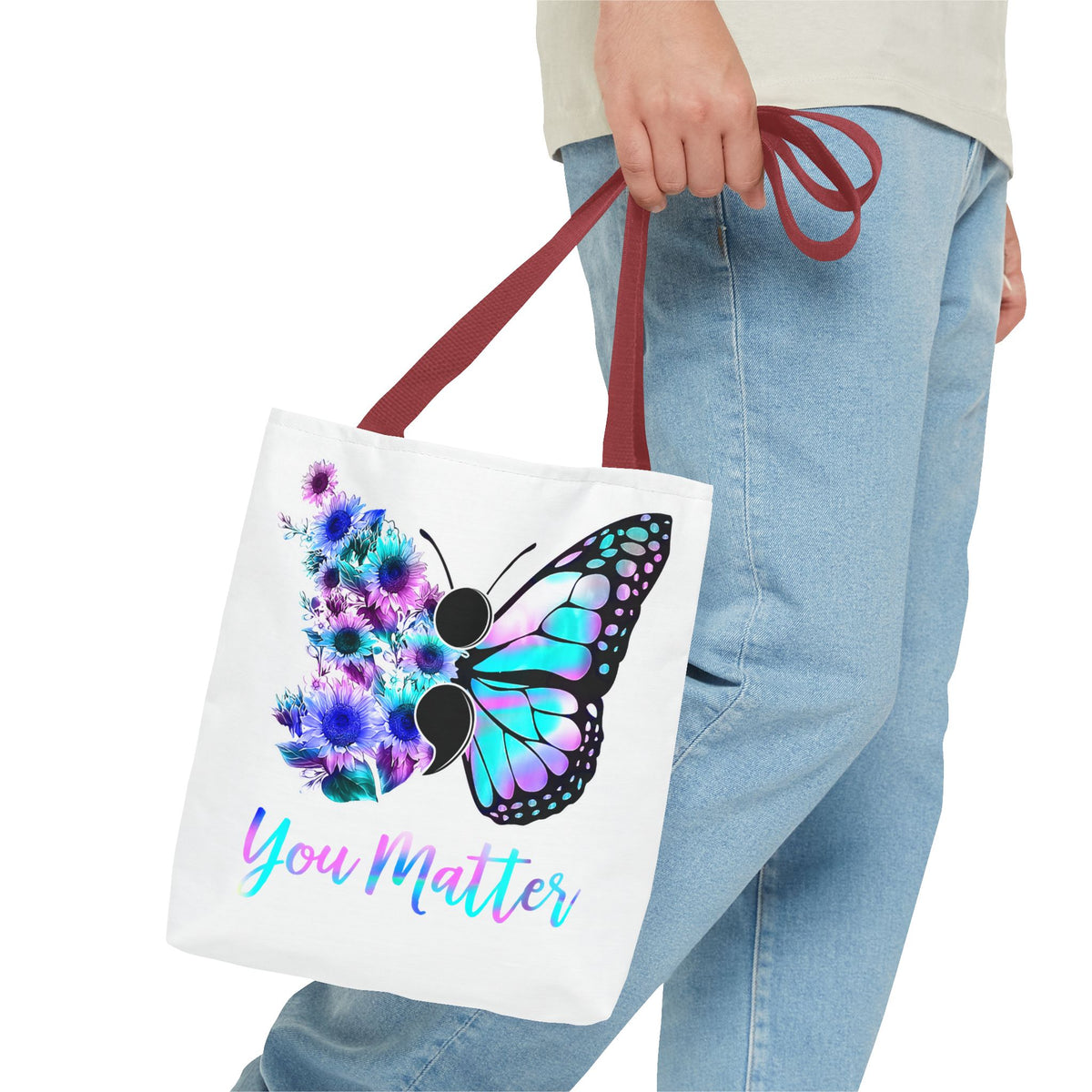 You Matter Butterfly Tote Bag – Inspirational Floral Butterfly AOP Tote