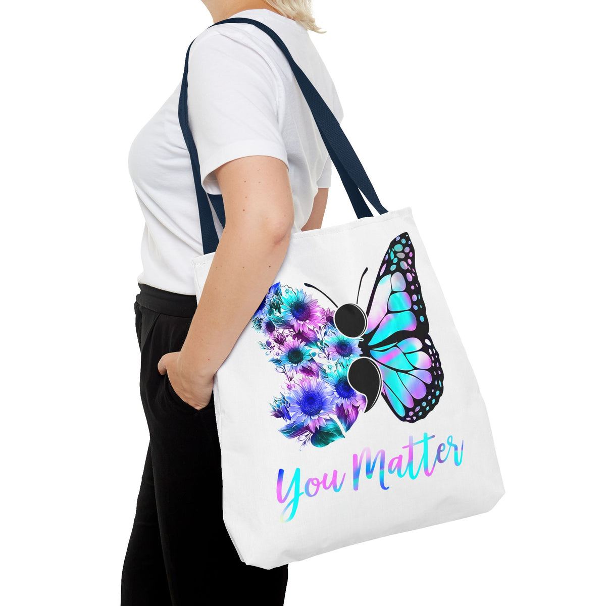 You Matter Butterfly Tote Bag – Inspirational Floral Butterfly AOP Tote