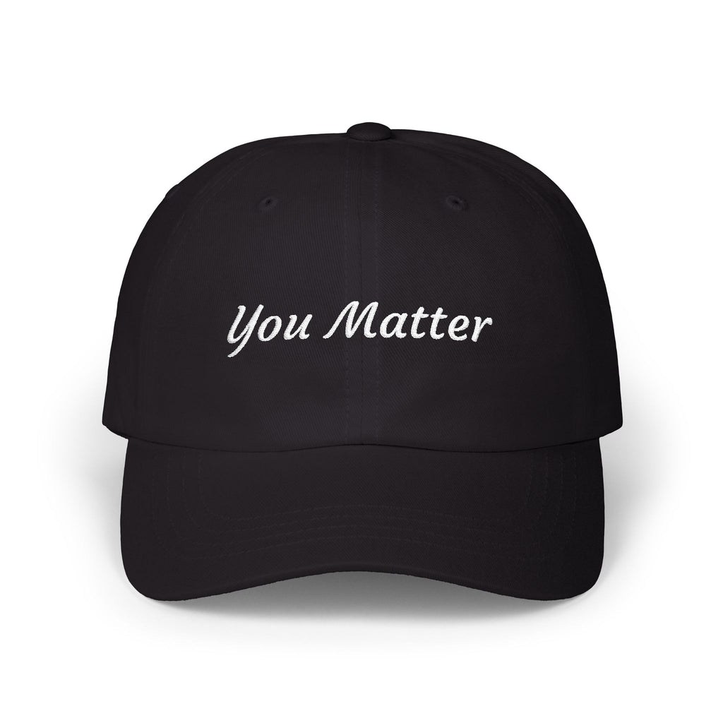 Black cap with 'You Matter' text on a white background